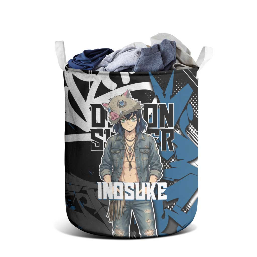 Hashibira Inosuke Demon Slayer Laundry Basket Blue & Black Graffiti Anime
