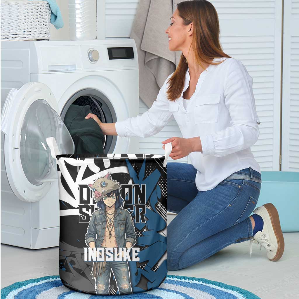 Hashibira Inosuke Demon Slayer Laundry Basket Blue & Black Graffiti Anime