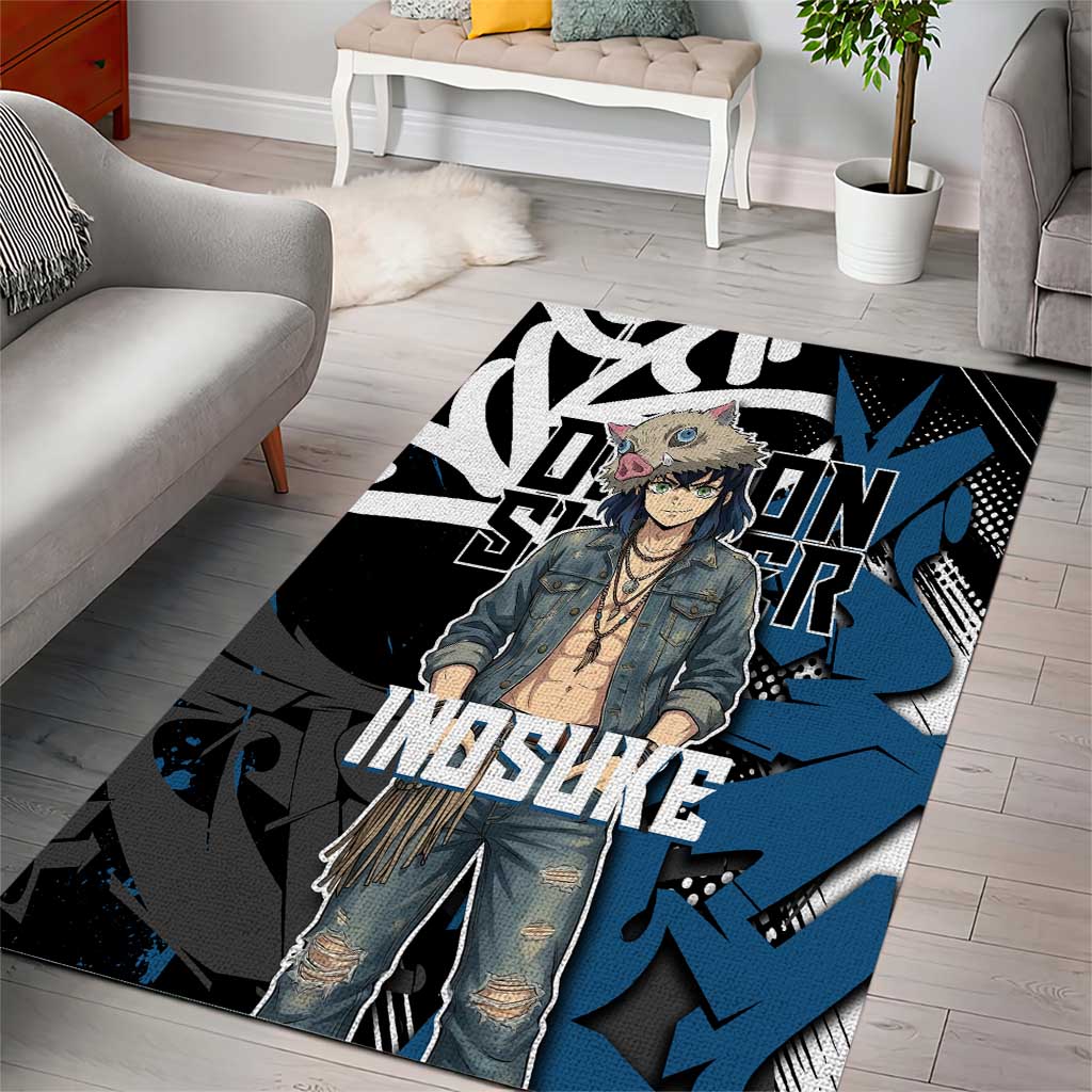 Hashibira Inosuke Demon Slayer Area Rug Blue & Black Graffiti Anime