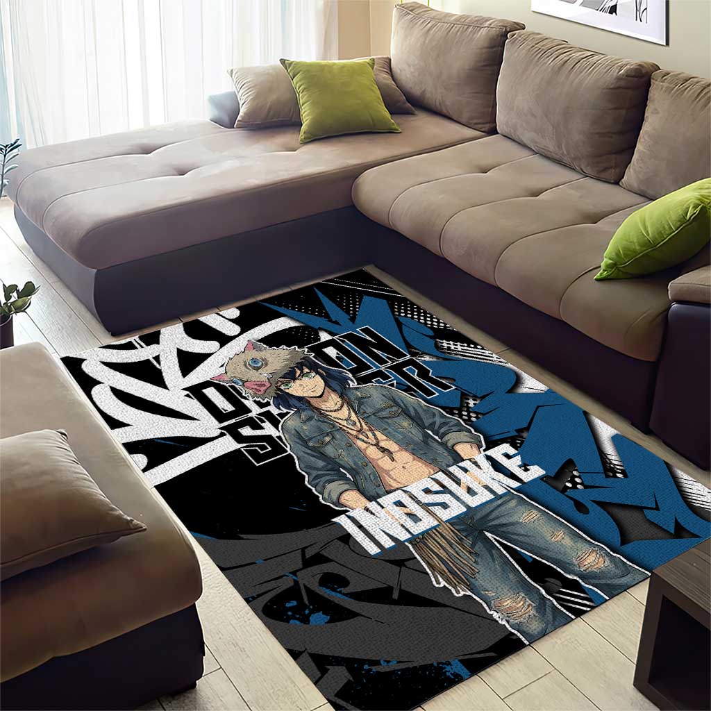 Hashibira Inosuke Demon Slayer Area Rug Blue & Black Graffiti Anime