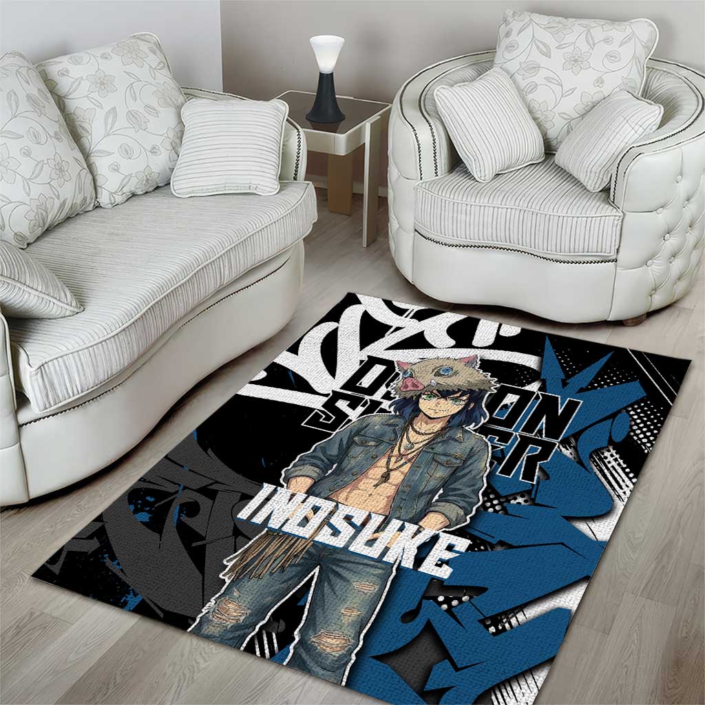 Hashibira Inosuke Demon Slayer Area Rug Blue & Black Graffiti Anime