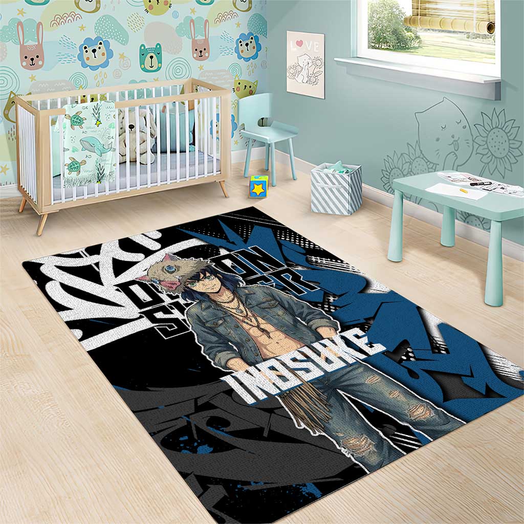 Hashibira Inosuke Demon Slayer Area Rug Blue & Black Graffiti Anime
