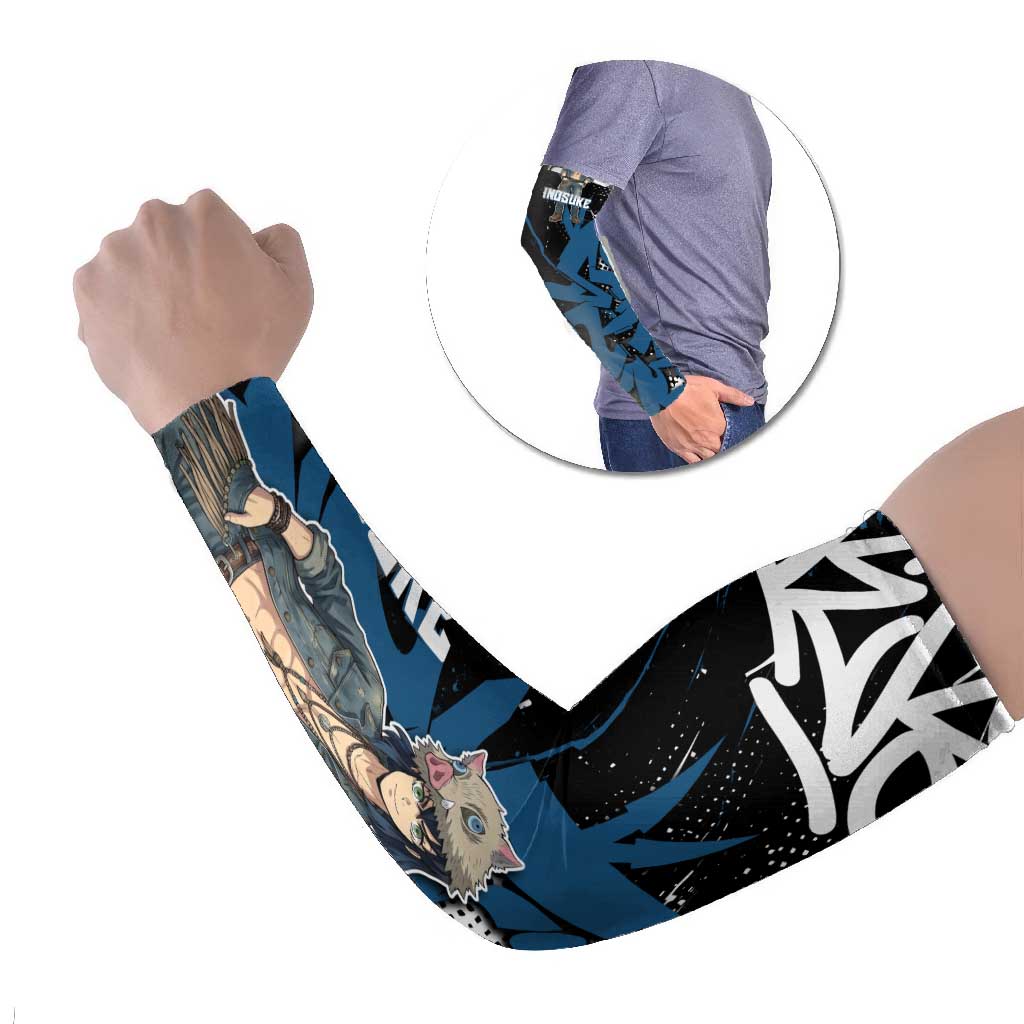 Hashibira Inosuke Demon Slayer Arm Sleeves Blue & Black Graffiti Anime