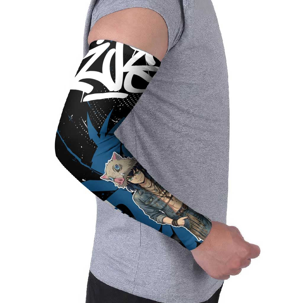 Hashibira Inosuke Demon Slayer Arm Sleeves Blue & Black Graffiti Anime