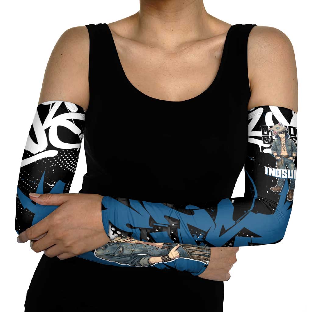 Hashibira Inosuke Demon Slayer Arm Sleeves Blue & Black Graffiti Anime