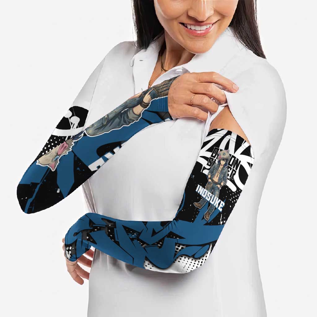 Hashibira Inosuke Demon Slayer Arm Sleeves Blue & Black Graffiti Anime