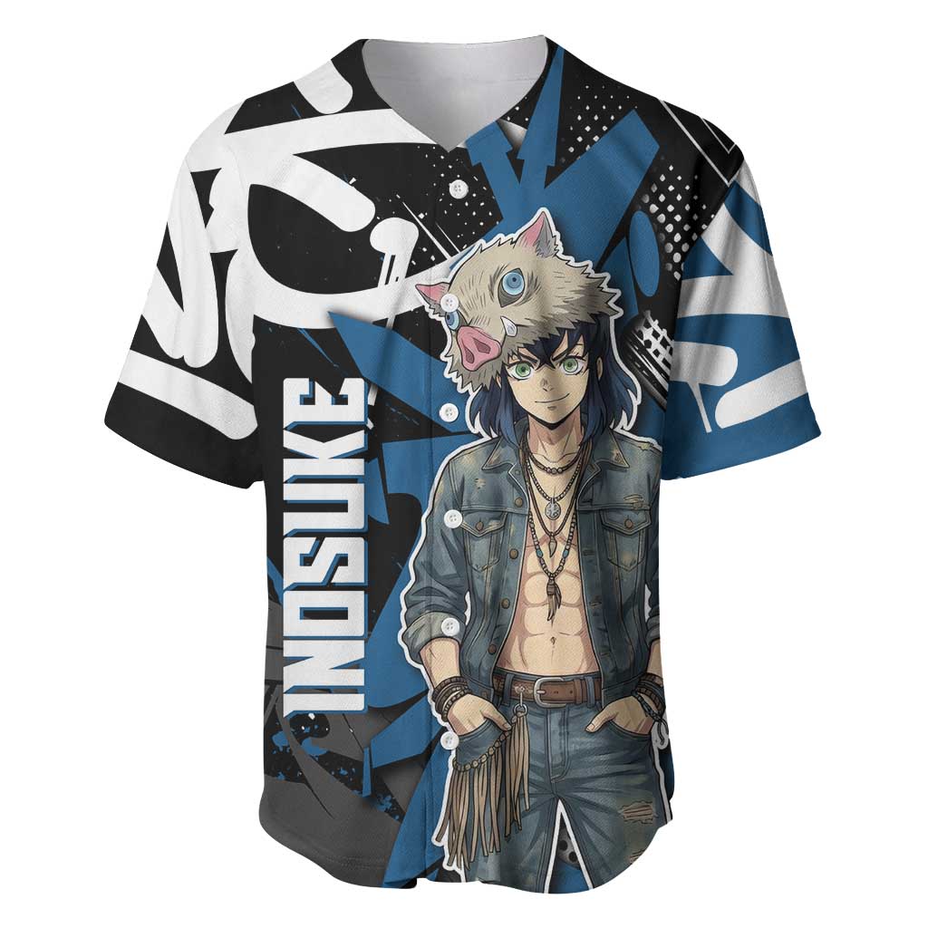 Hashibira Inosuke Demon Slayer Baseball Jersey Blue & Black Graffiti Anime