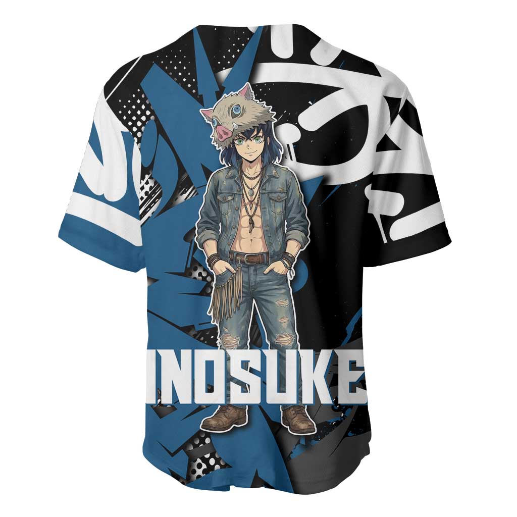 Hashibira Inosuke Demon Slayer Baseball Jersey Blue & Black Graffiti Anime