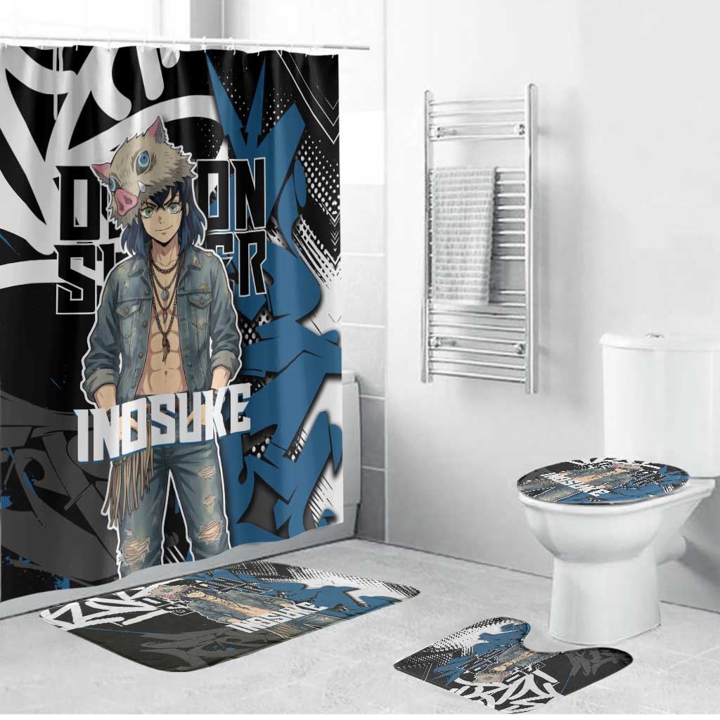 Hashibira Inosuke Demon Slayer Bathroom Set Blue & Black Graffiti Anime