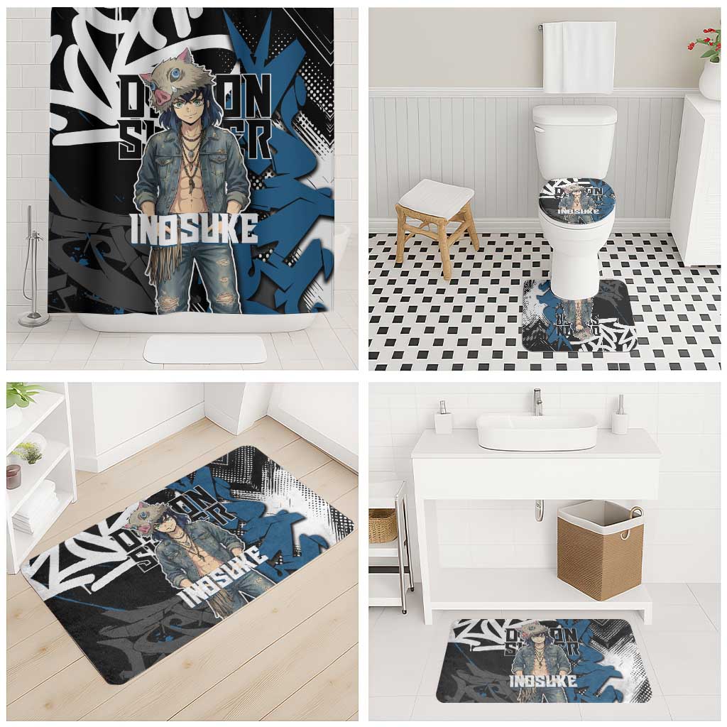 Hashibira Inosuke Demon Slayer Bathroom Set Blue & Black Graffiti Anime