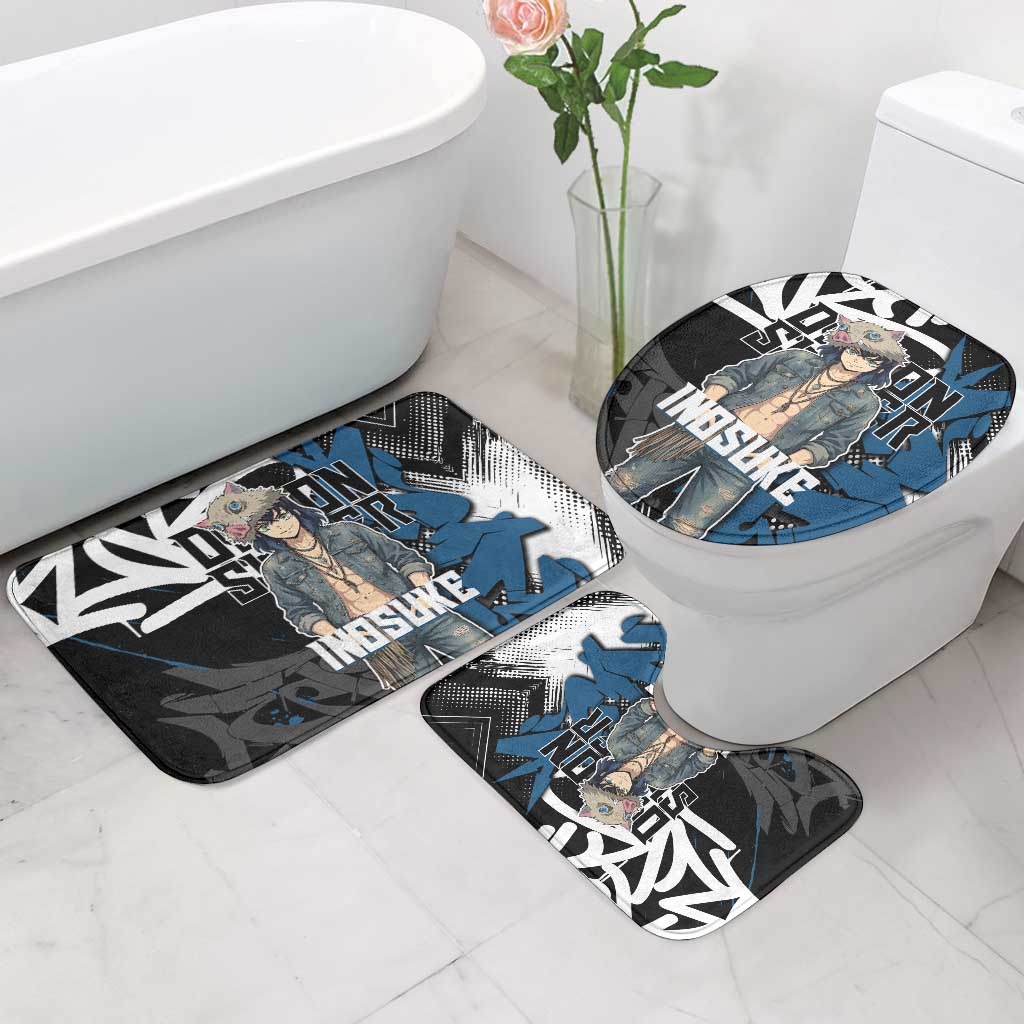 Hashibira Inosuke Demon Slayer Bathroom Set Blue & Black Graffiti Anime