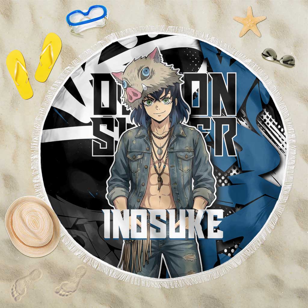 Hashibira Inosuke Demon Slayer Beach Blanket Blue & Black Graffiti Anime