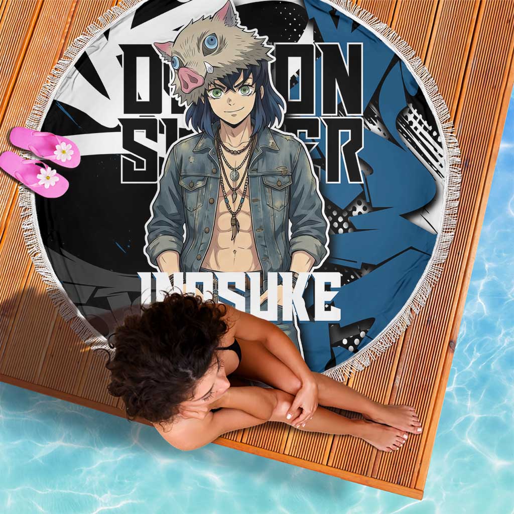 Hashibira Inosuke Demon Slayer Beach Blanket Blue & Black Graffiti Anime