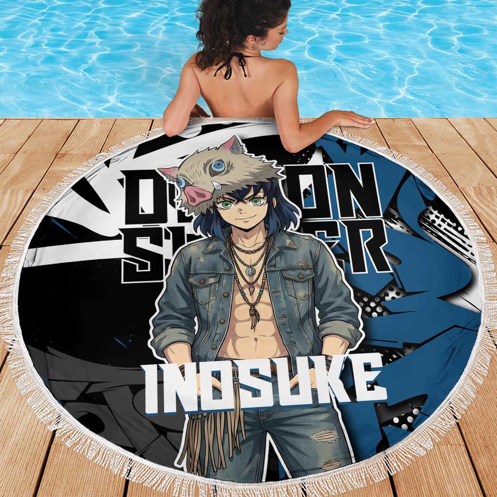 Hashibira Inosuke Demon Slayer Beach Blanket Blue & Black Graffiti Anime