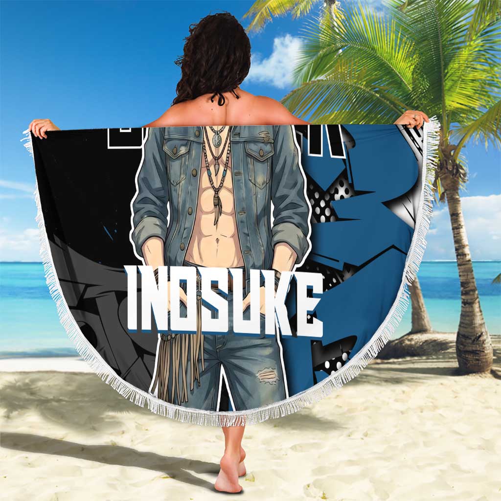 Hashibira Inosuke Demon Slayer Beach Blanket Blue & Black Graffiti Anime