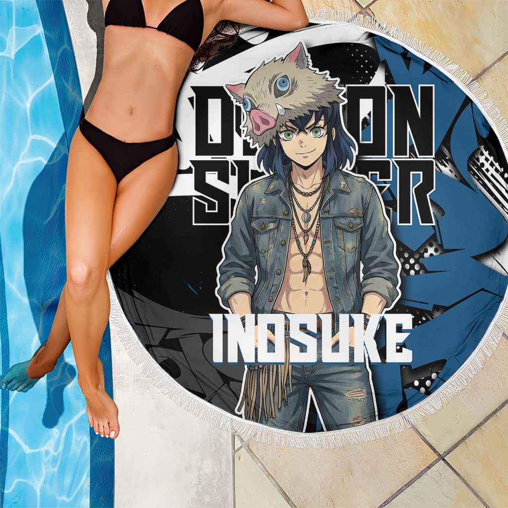 Hashibira Inosuke Demon Slayer Beach Blanket Blue & Black Graffiti Anime