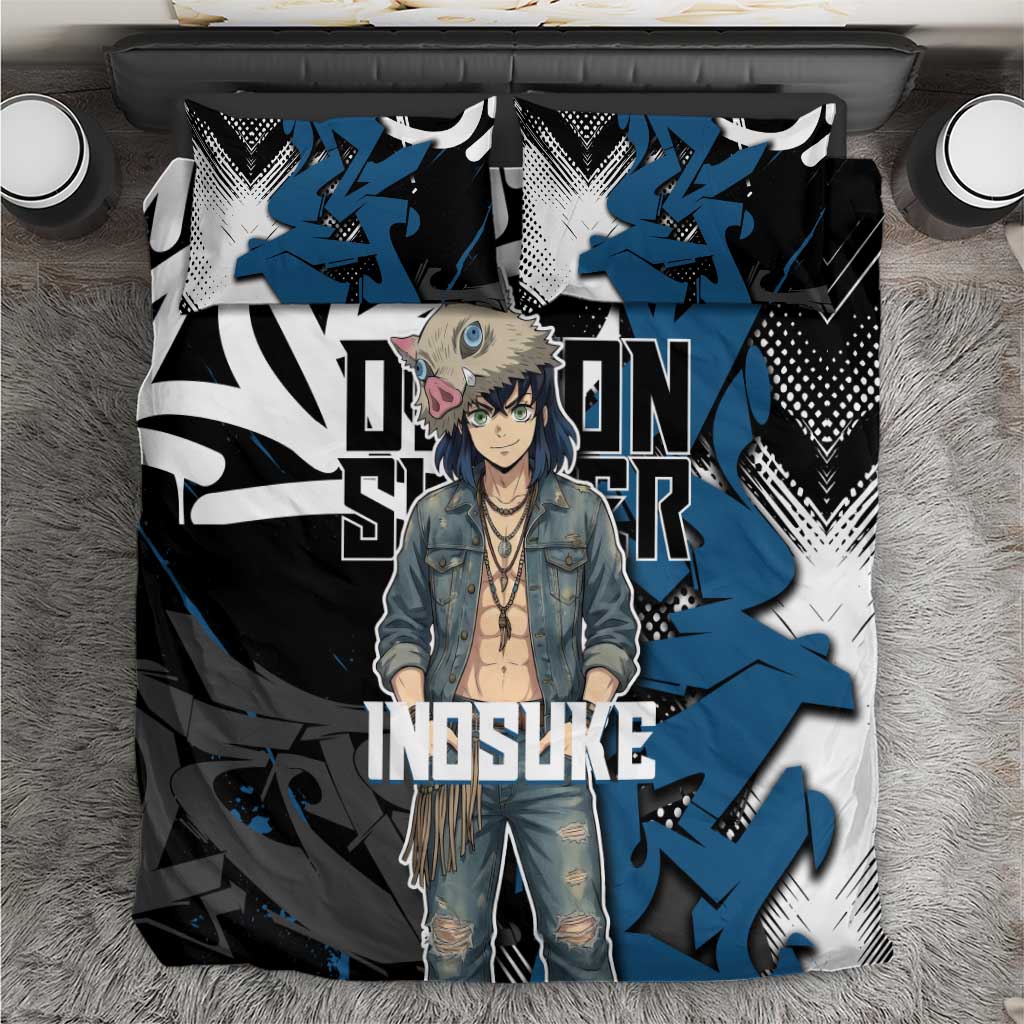 Hashibira Inosuke Demon Slayer Bedding Set Blue & Black Graffiti Anime