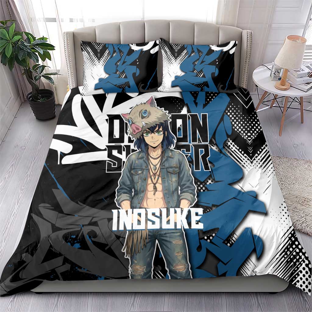 Hashibira Inosuke Demon Slayer Bedding Set Blue & Black Graffiti Anime