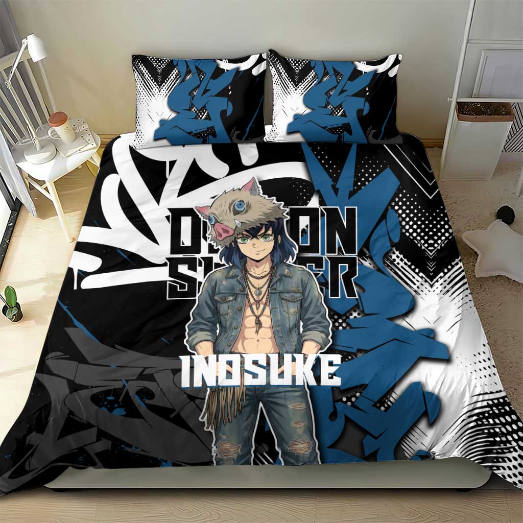 Hashibira Inosuke Demon Slayer Bedding Set Blue & Black Graffiti Anime