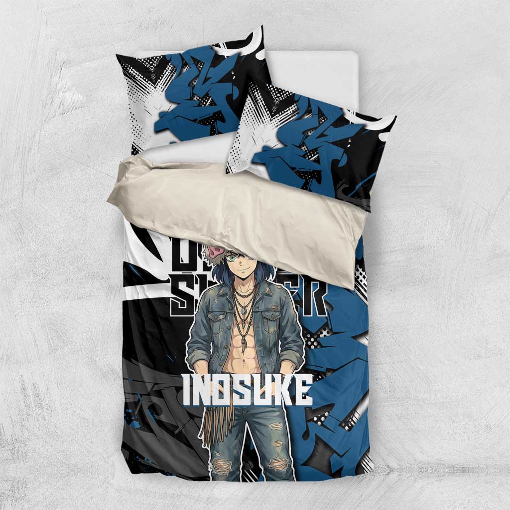 Hashibira Inosuke Demon Slayer Bedding Set Blue & Black Graffiti Anime