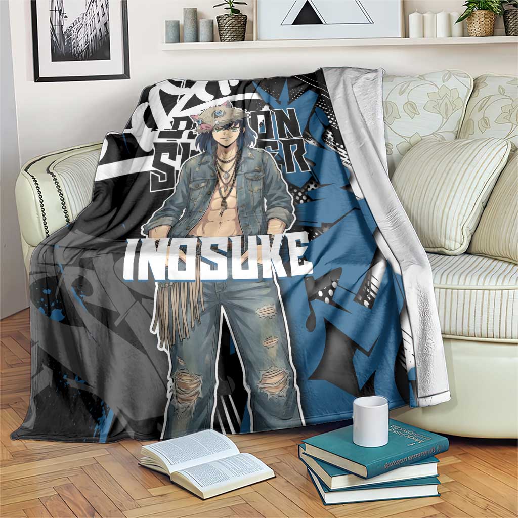 Hashibira Inosuke Demon Slayer Blanket Blue & Black Graffiti Anime