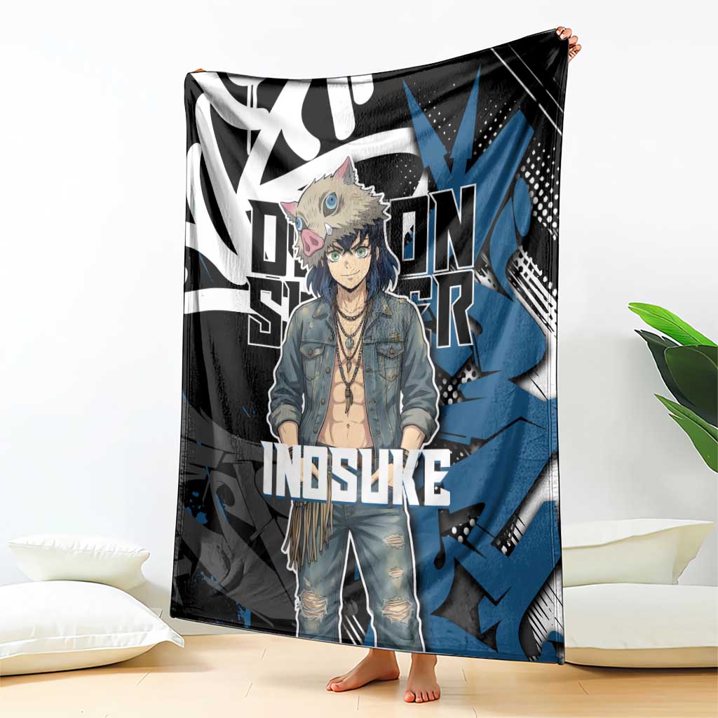 Hashibira Inosuke Demon Slayer Blanket Blue & Black Graffiti Anime