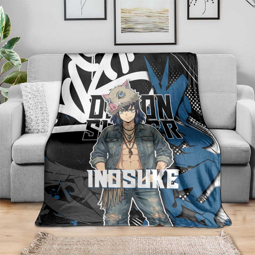 Hashibira Inosuke Demon Slayer Blanket Blue & Black Graffiti Anime