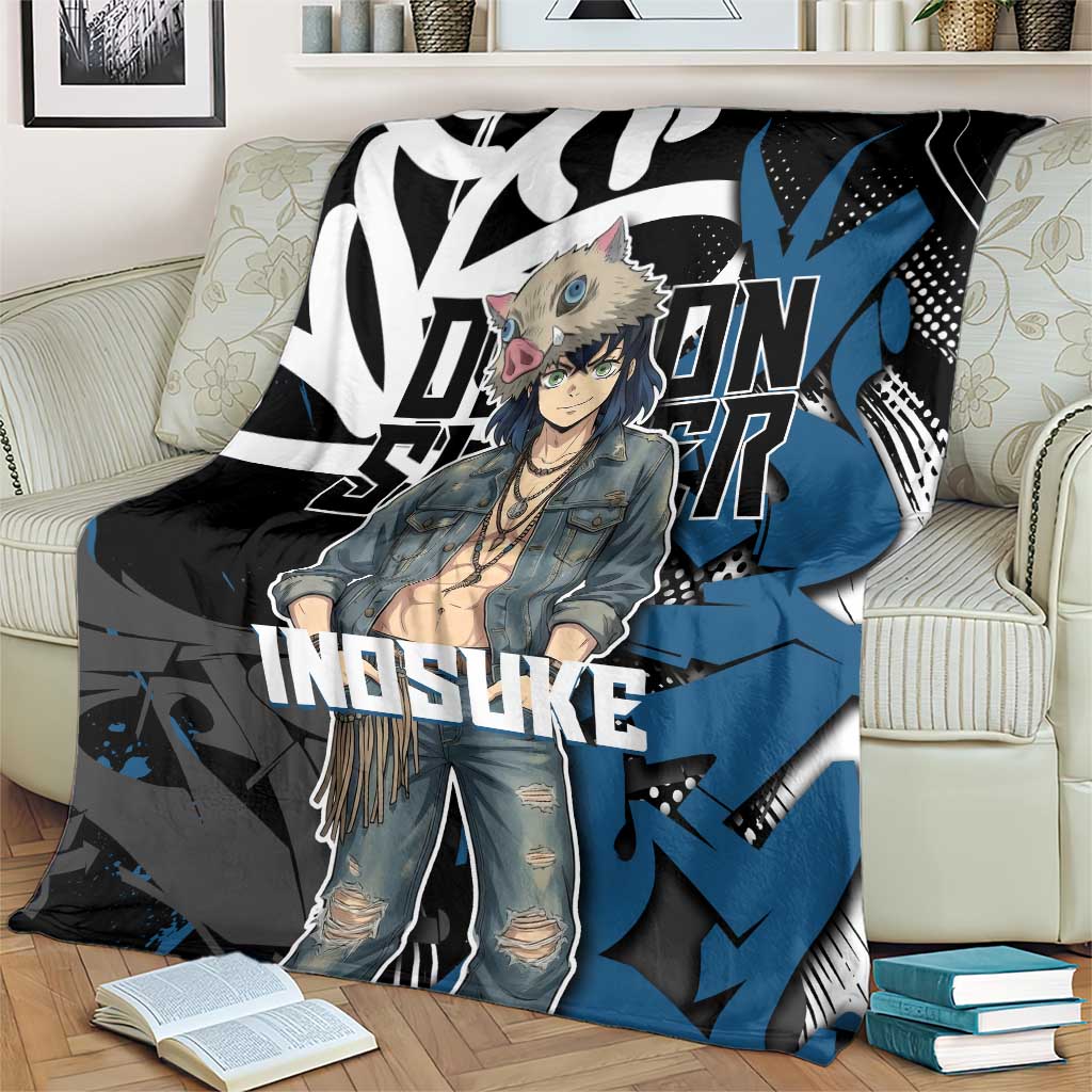 Hashibira Inosuke Demon Slayer Blanket Blue & Black Graffiti Anime