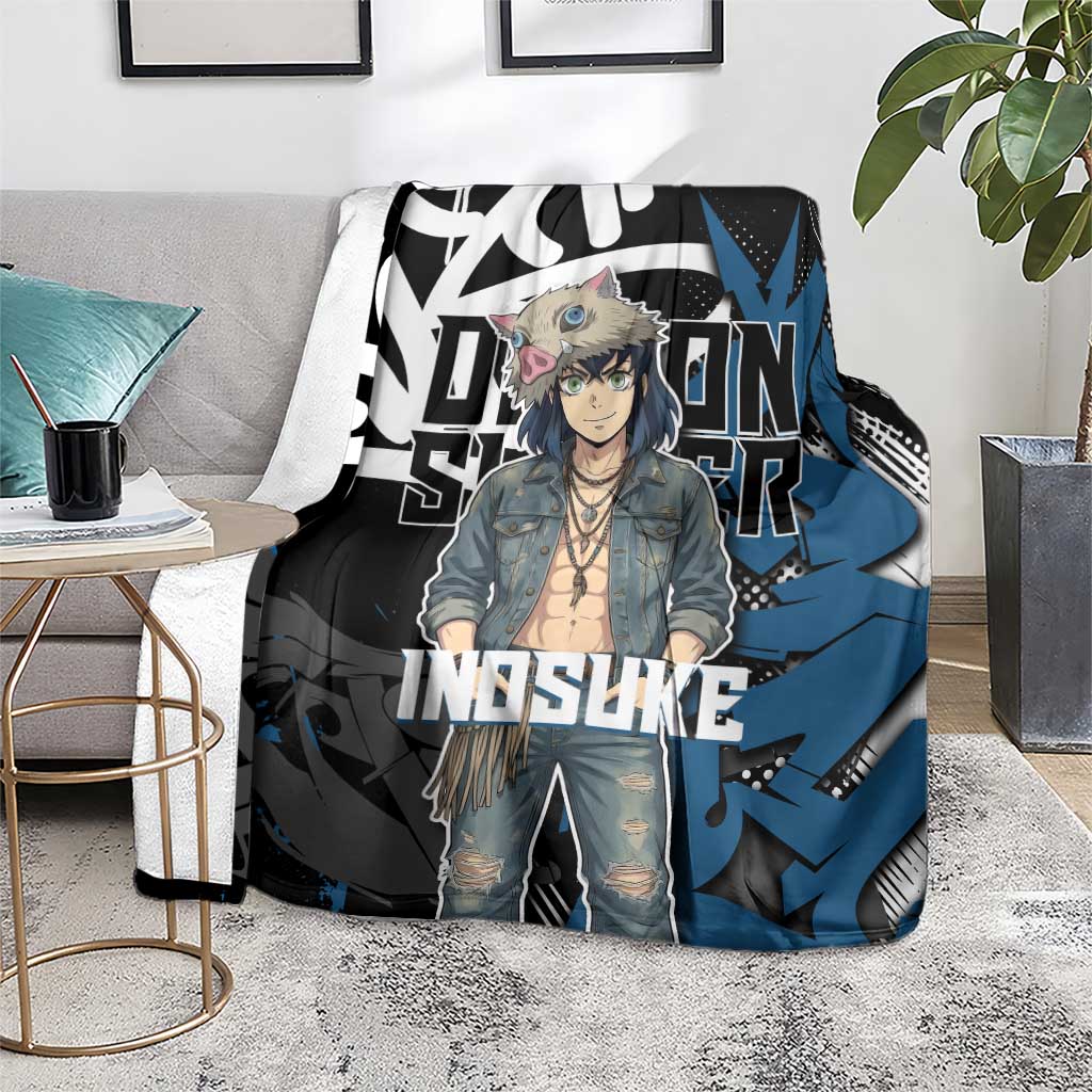 Hashibira Inosuke Demon Slayer Blanket Blue & Black Graffiti Anime