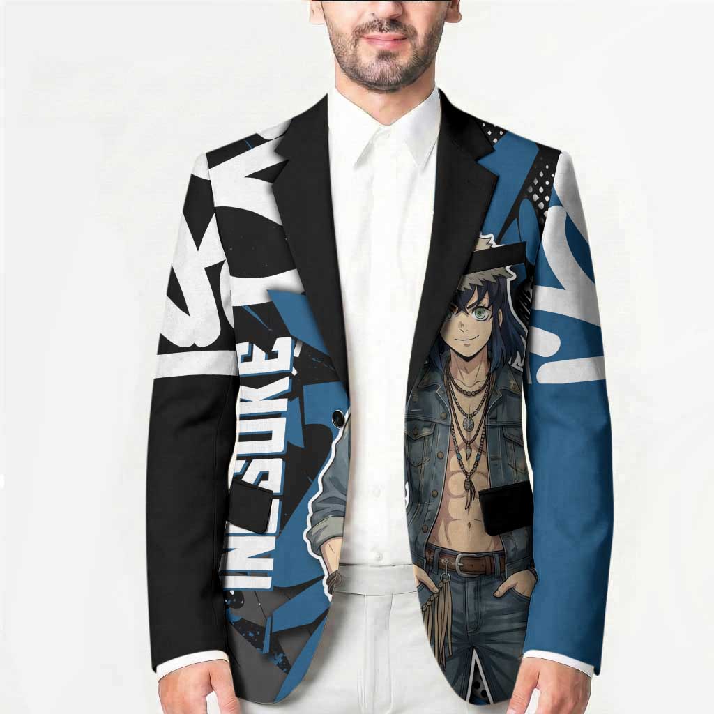 Hashibira Inosuke Demon Slayer Blazer Blue & Black Graffiti Anime