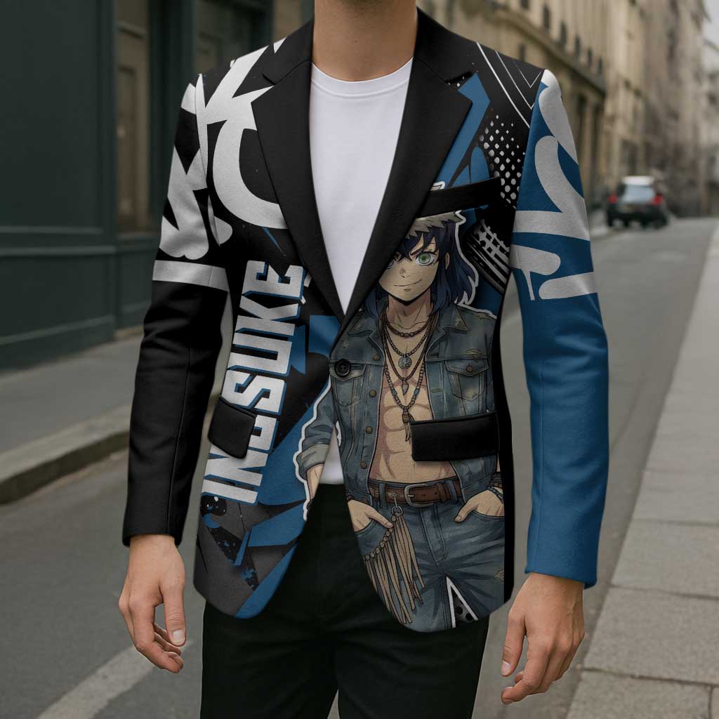 Hashibira Inosuke Demon Slayer Blazer Blue & Black Graffiti Anime