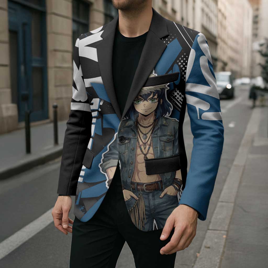 Hashibira Inosuke Demon Slayer Blazer Blue & Black Graffiti Anime