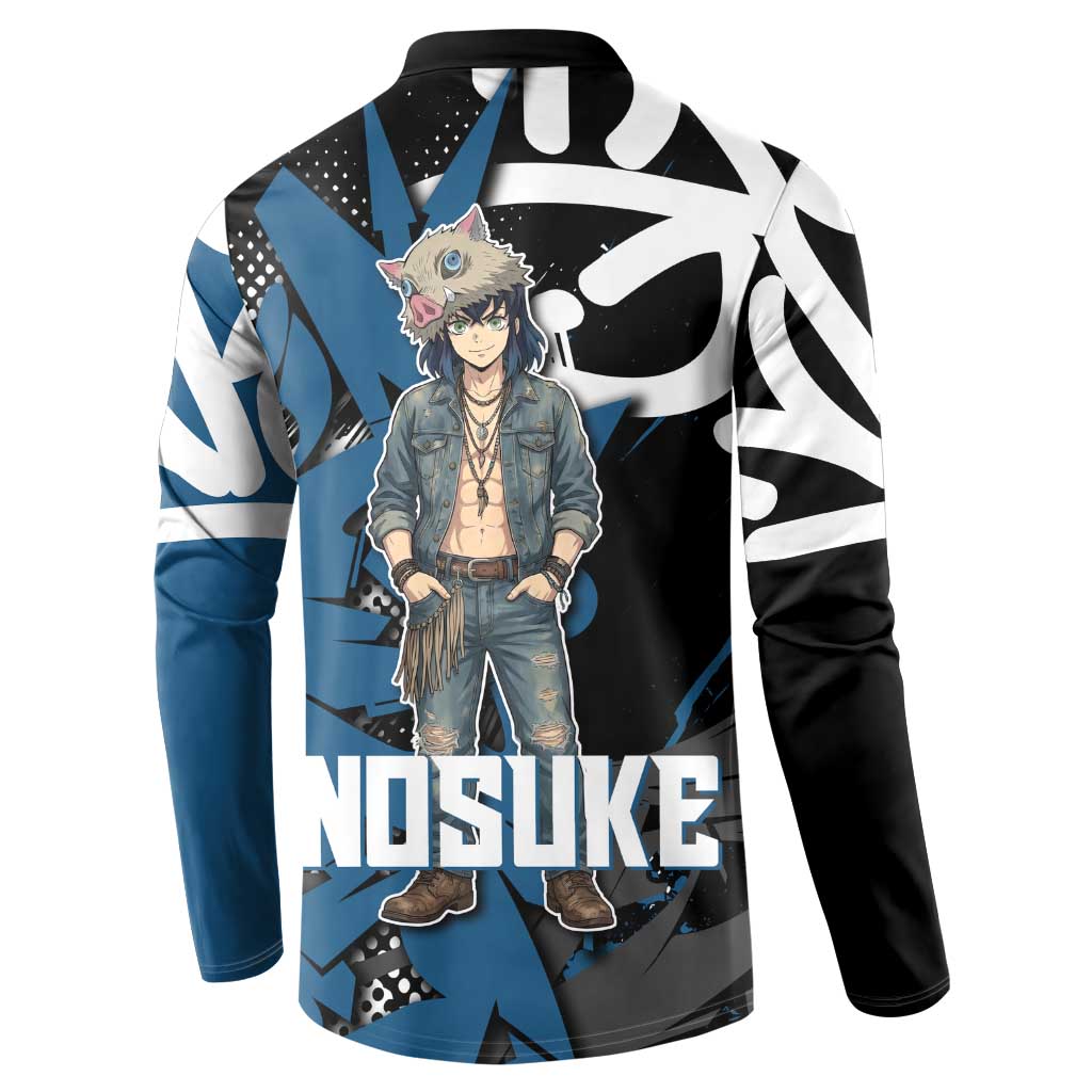 Hashibira Inosuke Demon Slayer Button Sweatshirt Blue & Black Graffiti Anime