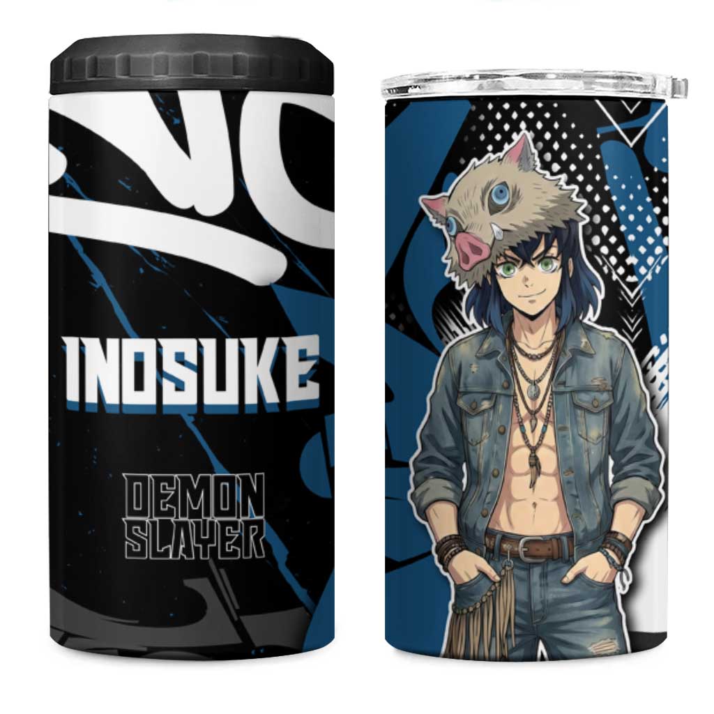 Hashibira Inosuke Demon Slayer 4 in 1 Can Cooler Tumbler Blue & Black Graffiti Anime