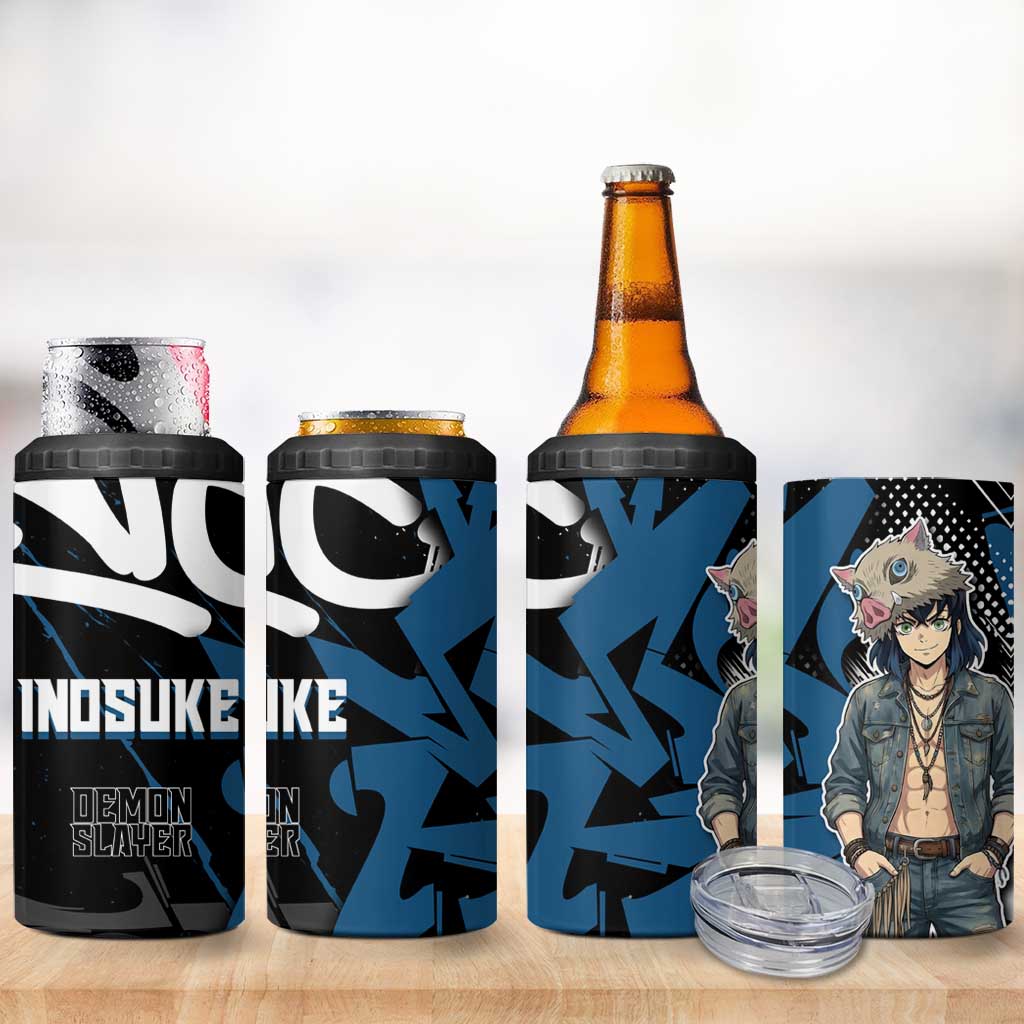 Hashibira Inosuke Demon Slayer 4 in 1 Can Cooler Tumbler Blue & Black Graffiti Anime