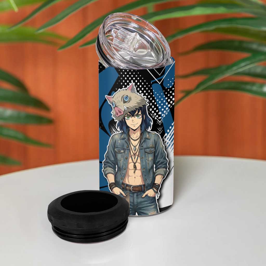 Hashibira Inosuke Demon Slayer 4 in 1 Can Cooler Tumbler Blue & Black Graffiti Anime