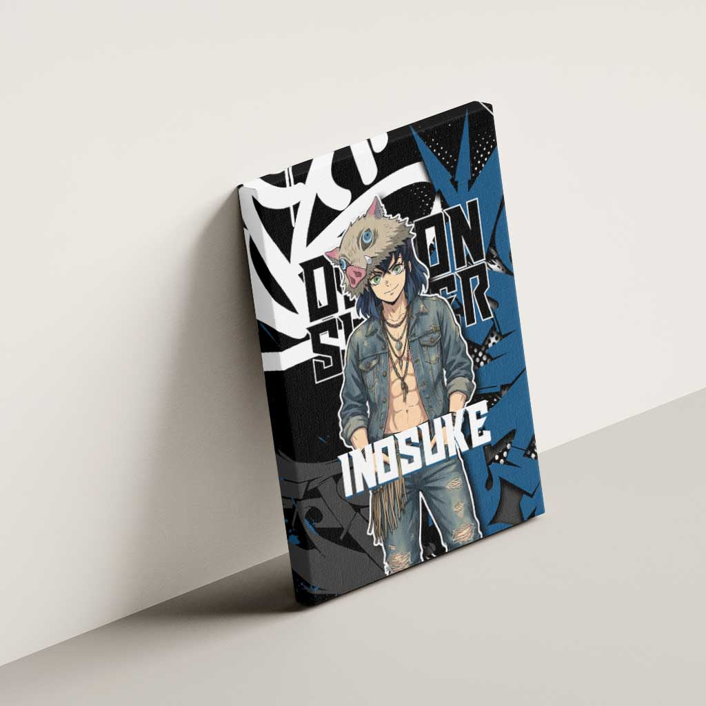 Hashibira Inosuke Demon Slayer Canvas Wall Art Blue & Black Graffiti Anime