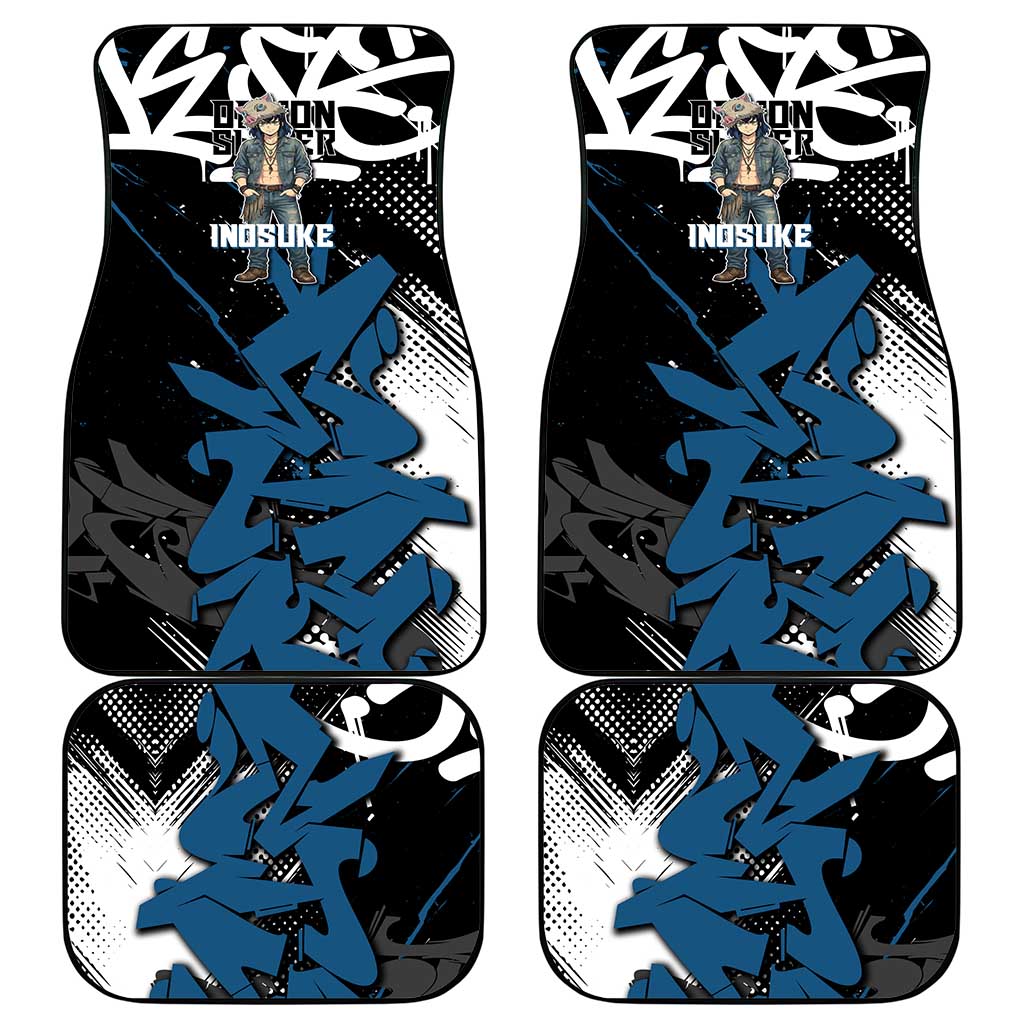Hashibira Inosuke Demon Slayer Car Mats Blue & Black Graffiti Anime