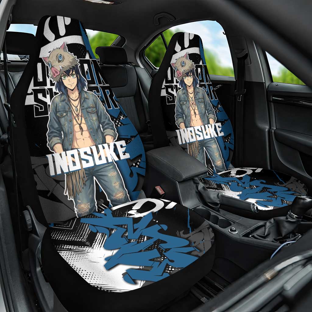 Hashibira Inosuke Demon Slayer Car Seat Cover Blue & Black Graffiti Anime