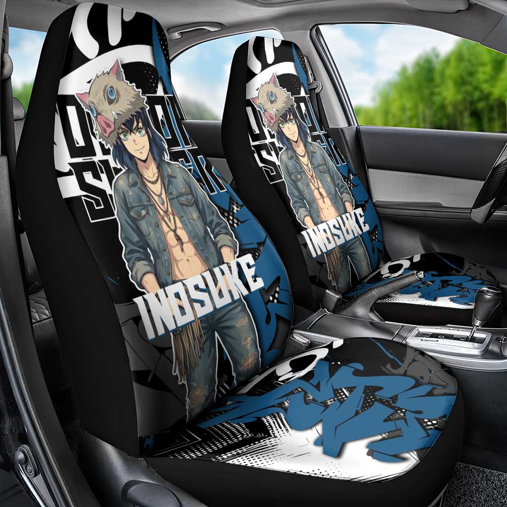 Hashibira Inosuke Demon Slayer Car Seat Cover Blue & Black Graffiti Anime