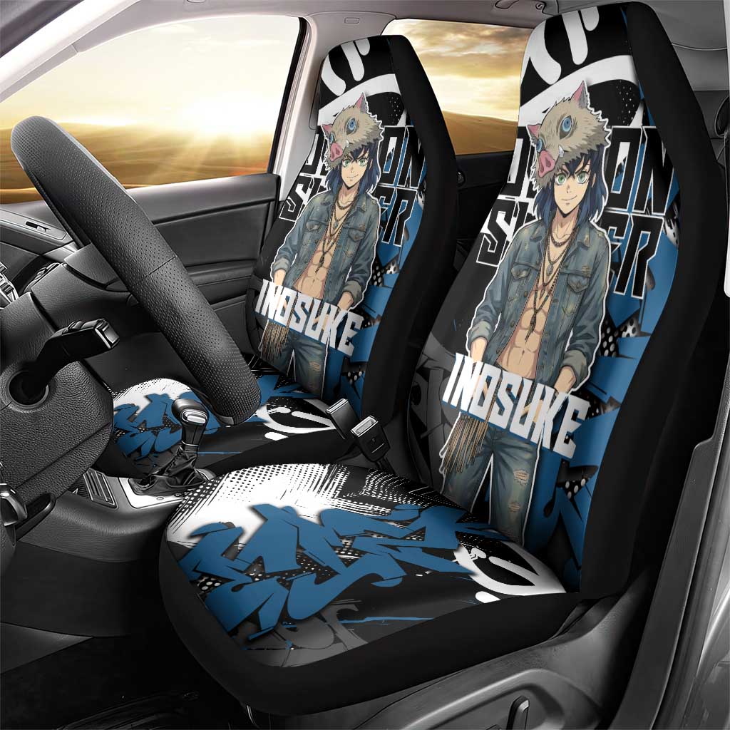 Hashibira Inosuke Demon Slayer Car Seat Cover Blue & Black Graffiti Anime