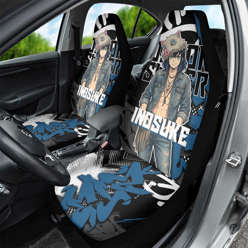 Hashibira Inosuke Demon Slayer Car Seat Cover Blue & Black Graffiti Anime