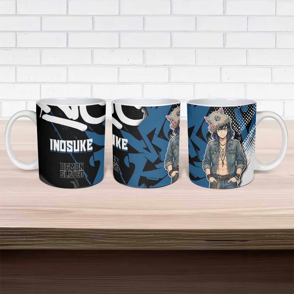 Hashibira Inosuke Demon Slayer Ceramic Mug Blue & Black Graffiti Anime