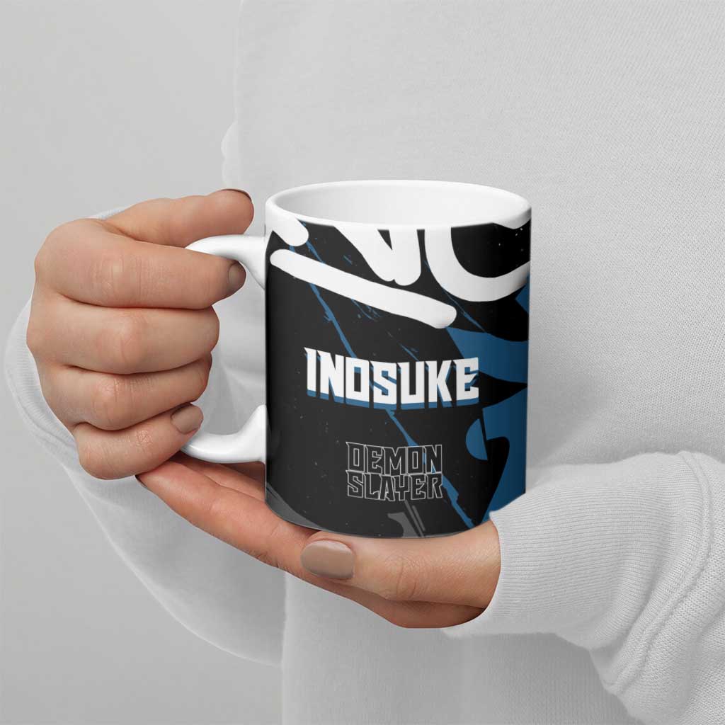 Hashibira Inosuke Demon Slayer Ceramic Mug Blue & Black Graffiti Anime