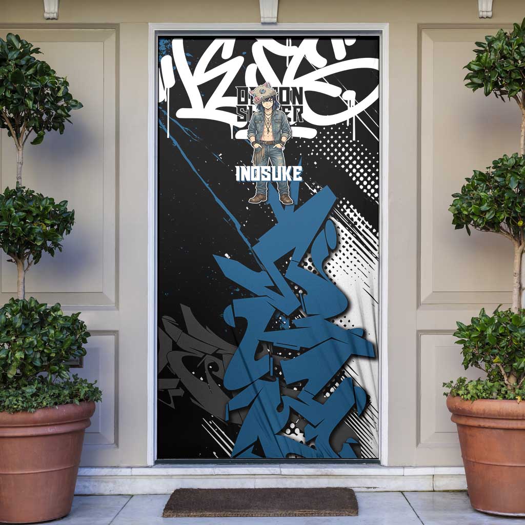 Hashibira Inosuke Demon Slayer Door Cover Blue & Black Graffiti Anime