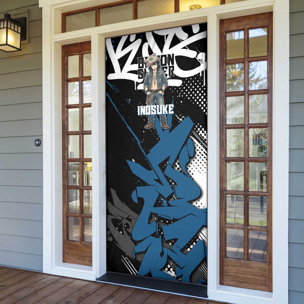 Hashibira Inosuke Demon Slayer Door Cover Blue & Black Graffiti Anime
