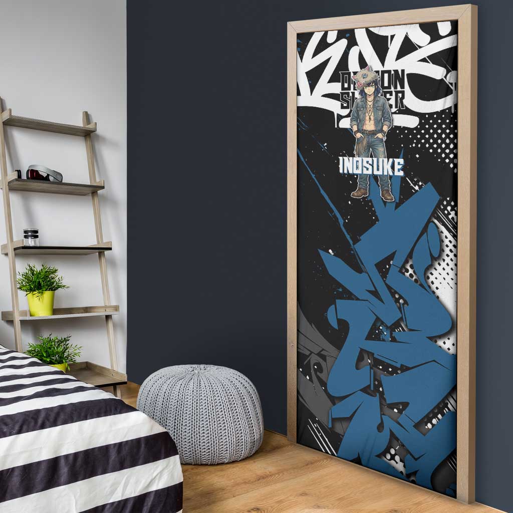 Hashibira Inosuke Demon Slayer Door Cover Blue & Black Graffiti Anime