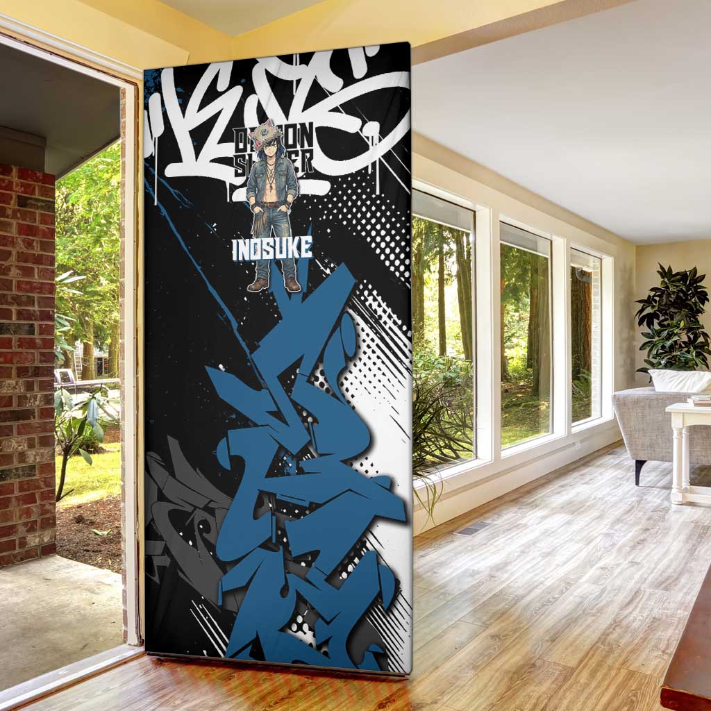 Hashibira Inosuke Demon Slayer Door Cover Blue & Black Graffiti Anime