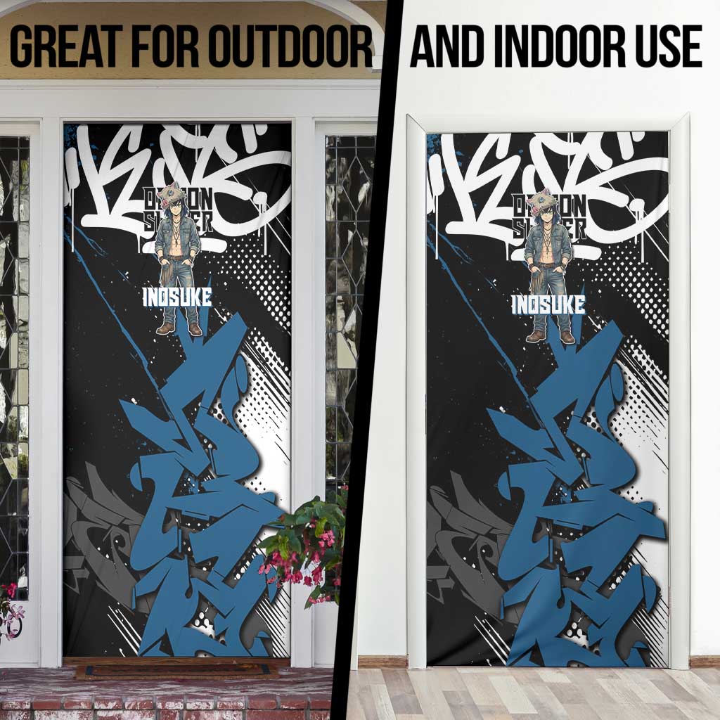 Hashibira Inosuke Demon Slayer Door Cover Blue & Black Graffiti Anime