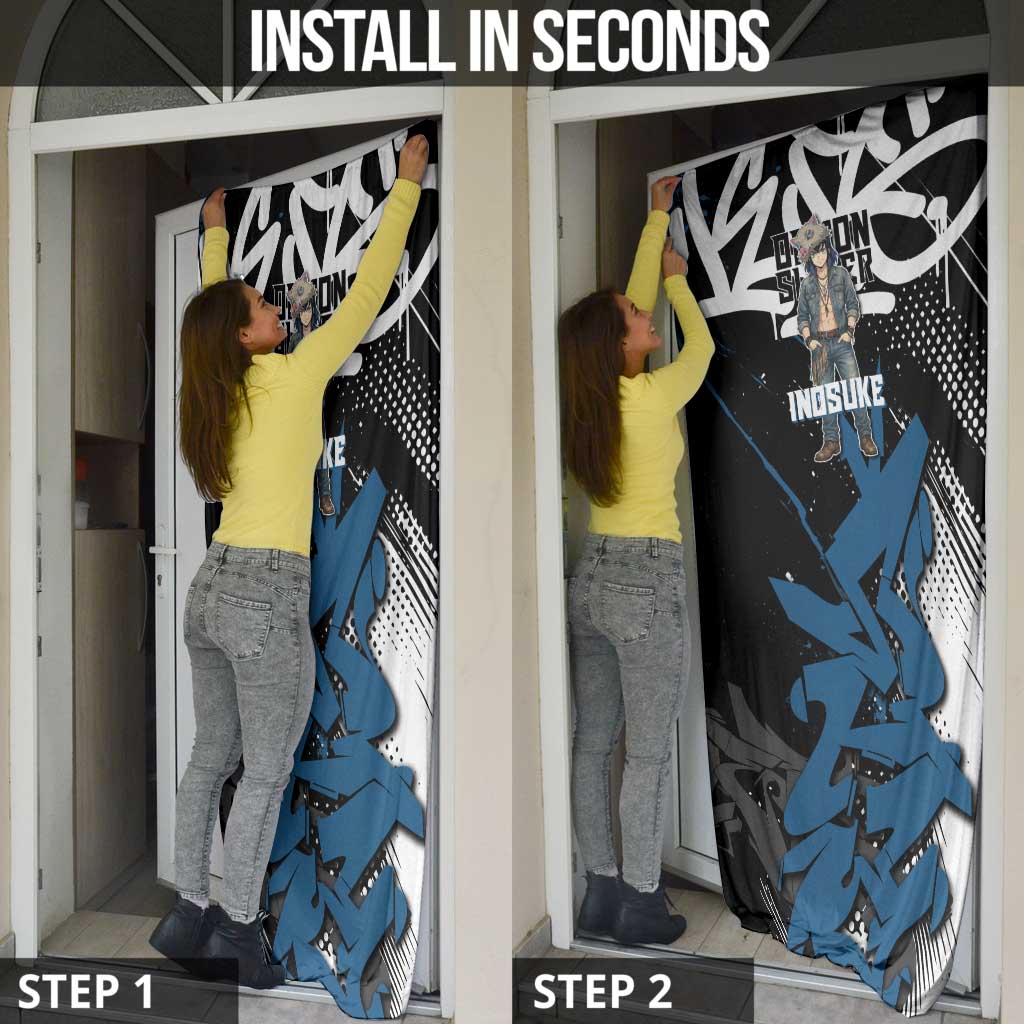 Hashibira Inosuke Demon Slayer Door Cover Blue & Black Graffiti Anime